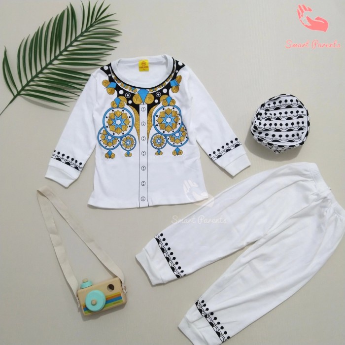 baju anak laki laki  Setelan Baju Kokoh Muslim Anak Bayi Laki Usia 6 Bulan - 2 Tahun + Peci - S(Q4O6