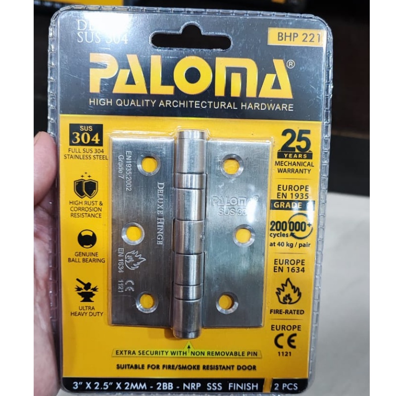 PALOMA  BHP 221 BUTT HINGE EGSEL JENDELA DLX 3&quot;X2,5&quot;X2MM 2BB NRP NEW  STAINLESS SUS 304