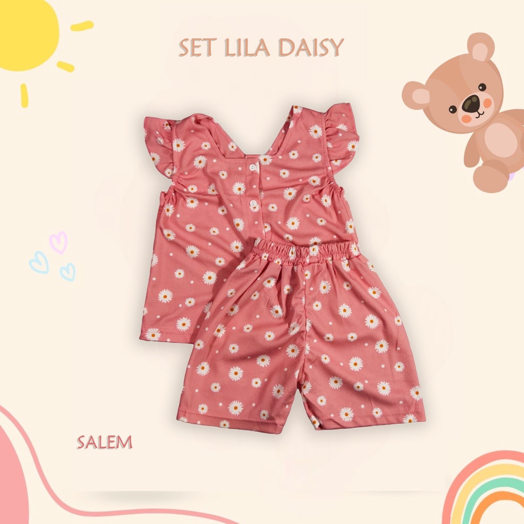 IL - SET ANAK LILA DAISY / SETELAN ANAK PEREMPUAN MOTIF BUNGA