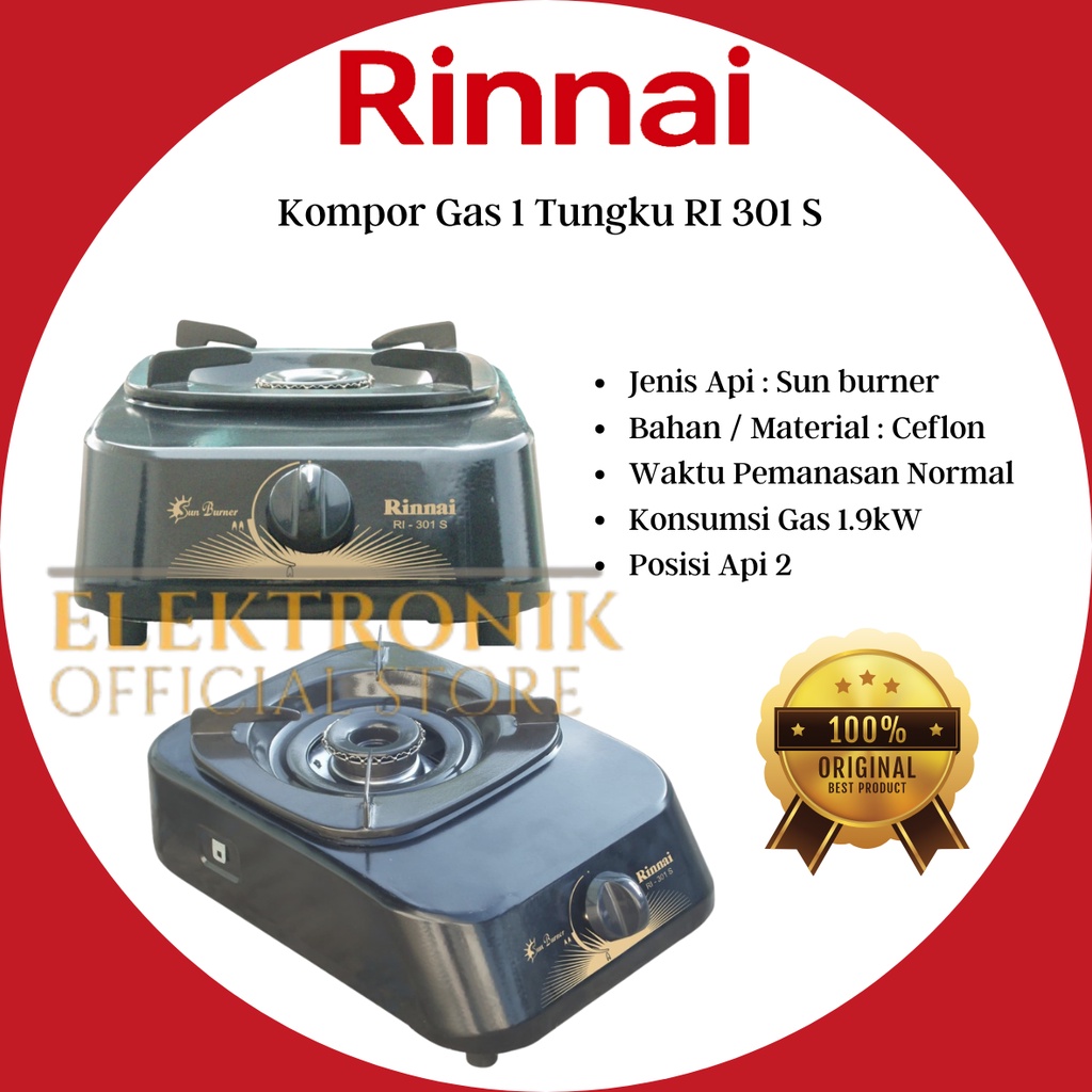RINNAI KOMPOR GAS 1 TUNGKU RI 301 S KOMPOR RINNAI/RI-301S / RI 301 S / RI301S/KOMPOR GAS 1 TUNGKU OR