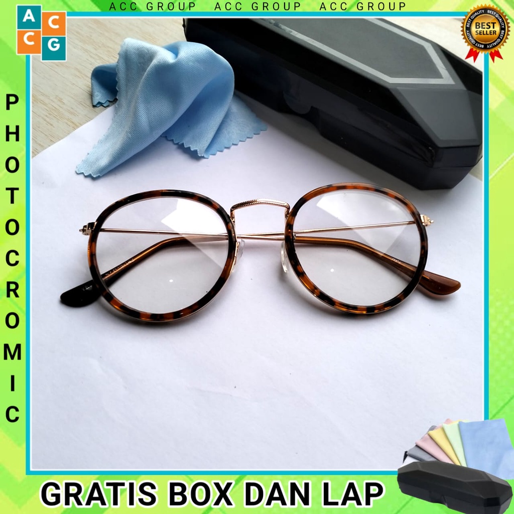 Kacamata Photocromic Omma Oppa Double Ring Free Box Dan Lap Pembersih Korean Unisex Style