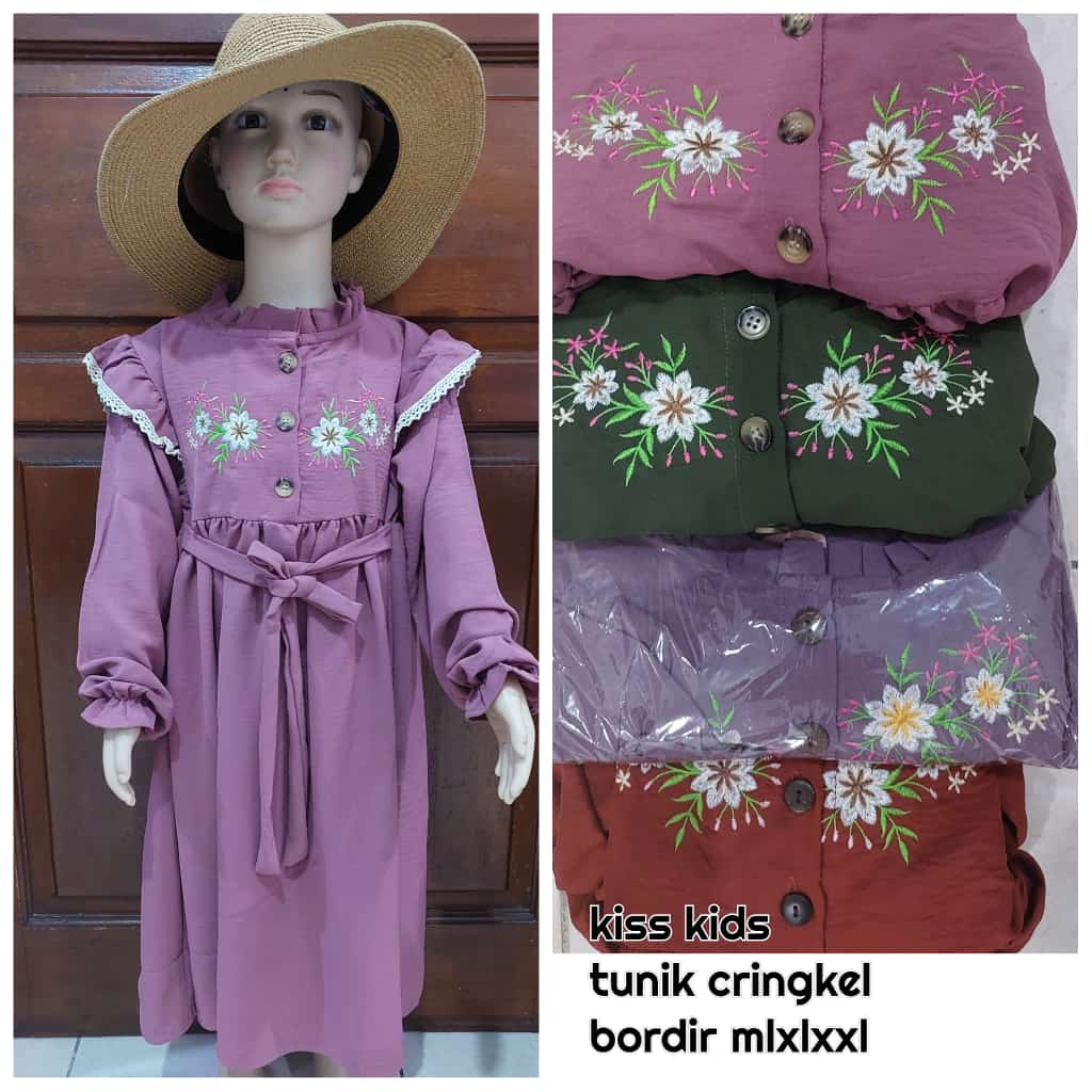 TERBARU BAJU DRESS TUNIK ANAK PEREMPUAN BAHAN CRINGKEL UNTUK UMUR 4-9 TAHUN