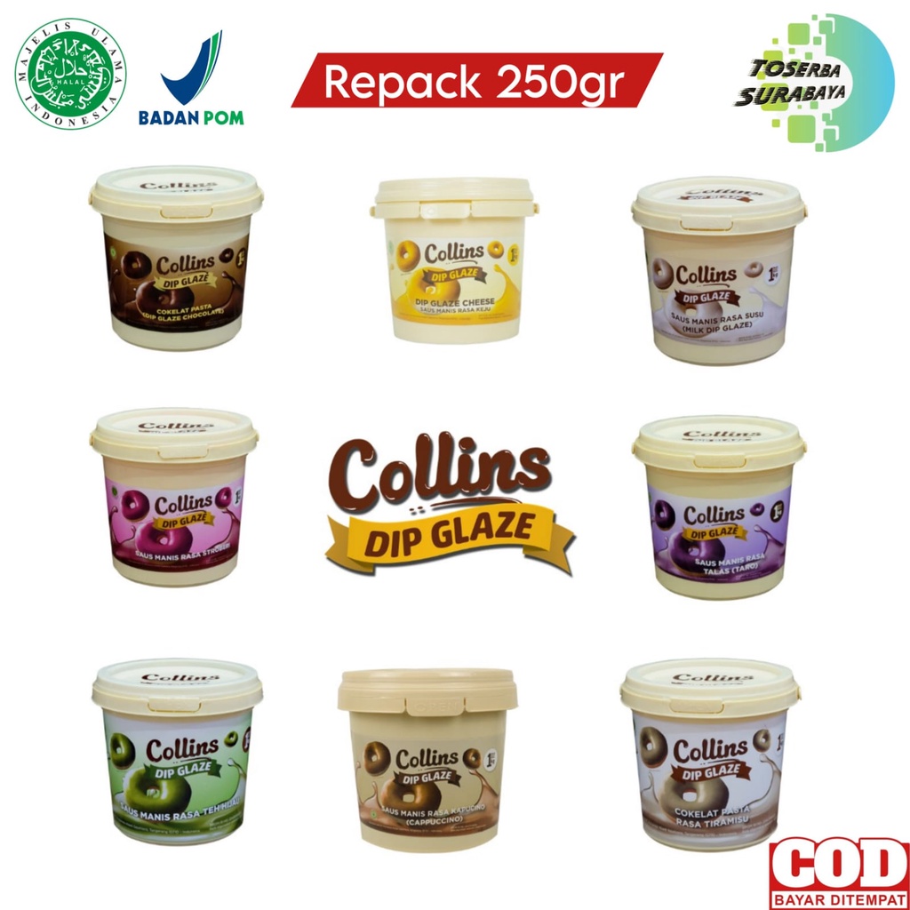 

GLAZE COLLINS Repack 250gr - Collins Dip GLAZE Donat Topping & Filling (Olesan&Isian)