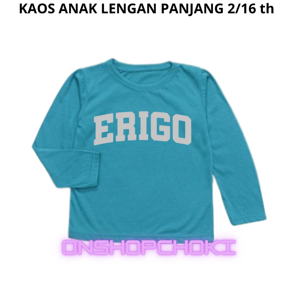 KAOS ANAK LENGAN PANJANG CEWEK/COWOK UNISEX USIA 2/16TH GAMBAR ERI9O KUALITAS PREMIUM