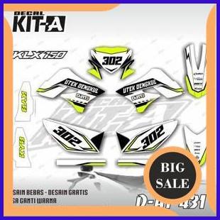 Stiker decal motor klx 150 s terbaru MOTIF SIMPLE SPORTY PUTIH HITAM LIS HIJAU STABILO sticker strip