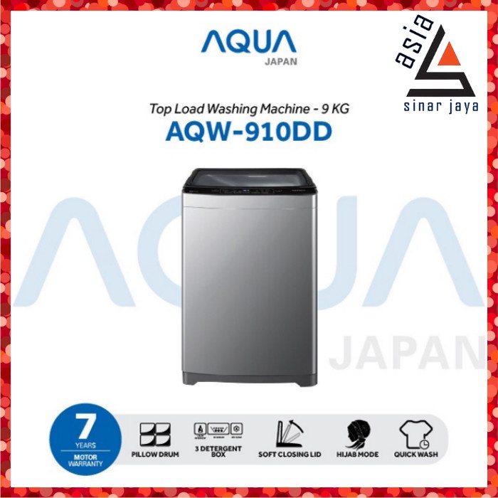 AQUA JAPAN Mesin Cuci Top Loading 9 Kg AQW-910DD