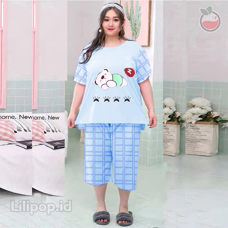 Lilipop.id  Baju Tidur Wanita Sleep Bear 3/4 Jumbo Celana Pendek XXXL Baby Doll Bahan Kaos