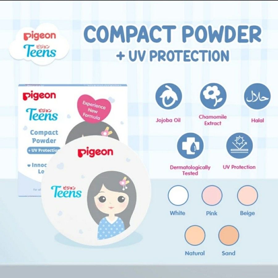 PIGEON Teens Compact Powder +UV Protection 14gr | Two Way Cake | Face Powder | Bedak Padat Remaja 14gr | Bedak Padat Cerah Original BPOM