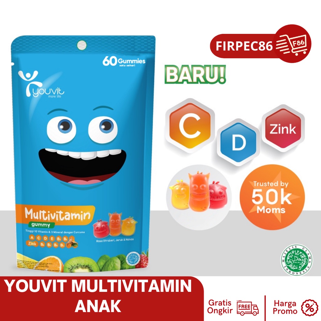 Youvit Multivitamin Gummy Anak 1 Pouch Isi 60 dengan Vitamin C, D, Zink, Sayur &amp; Buah