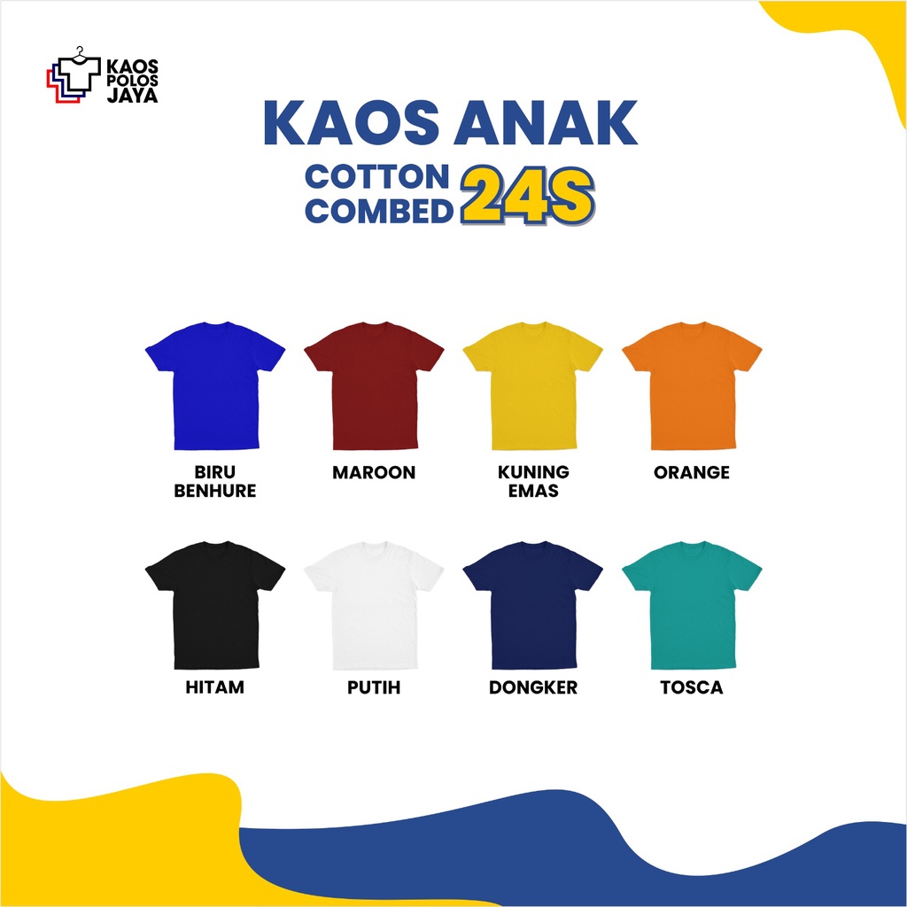 KAOS POLOS ANAK/ KAOS POLOS ANAK MURAH/ KAOS POLOS ANAK COMBED 24S