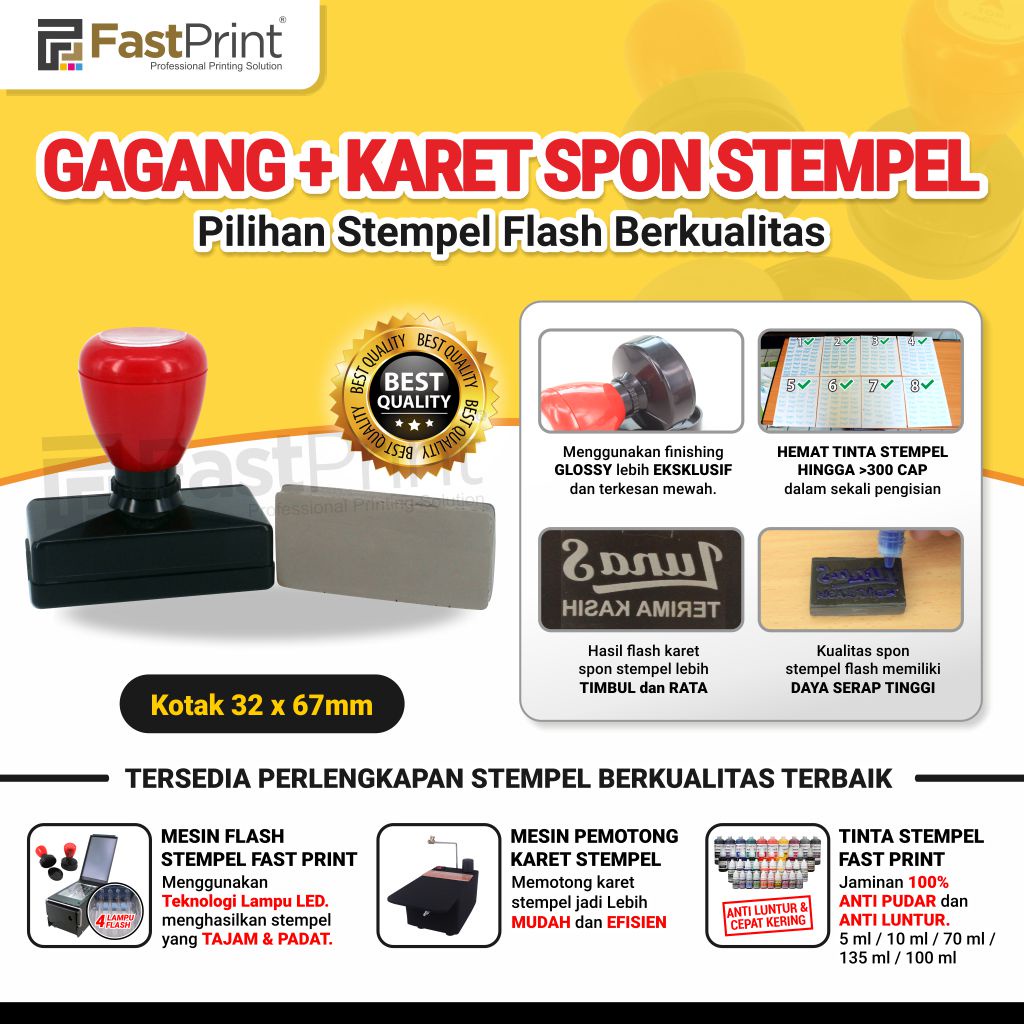 Gagang Stempel Plus Karet Stempel Flash Potongan Ukuran 32x67MM