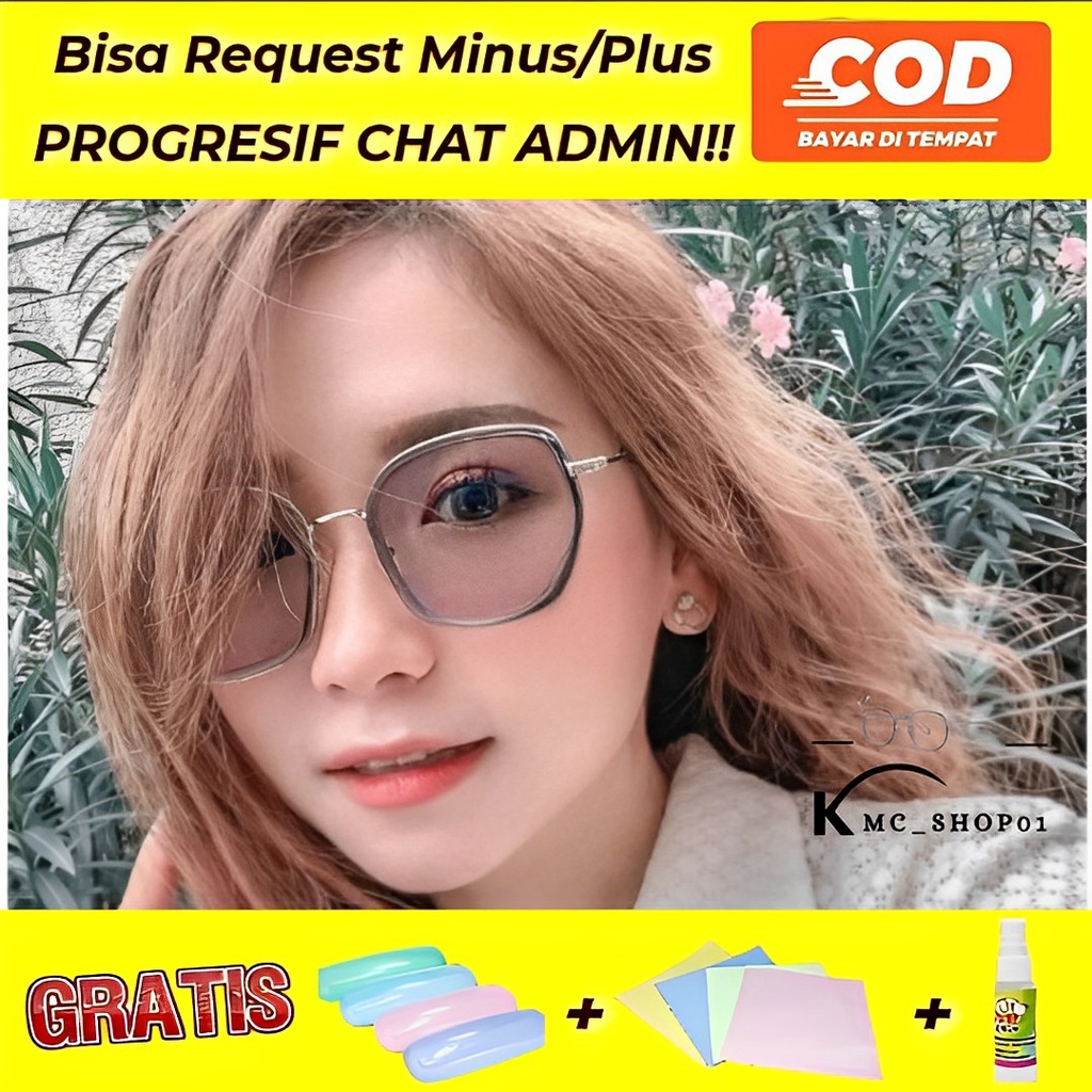 frame cat eye segi enam bahan kombinasi lensa anti radiasi normal minus cylinder plus