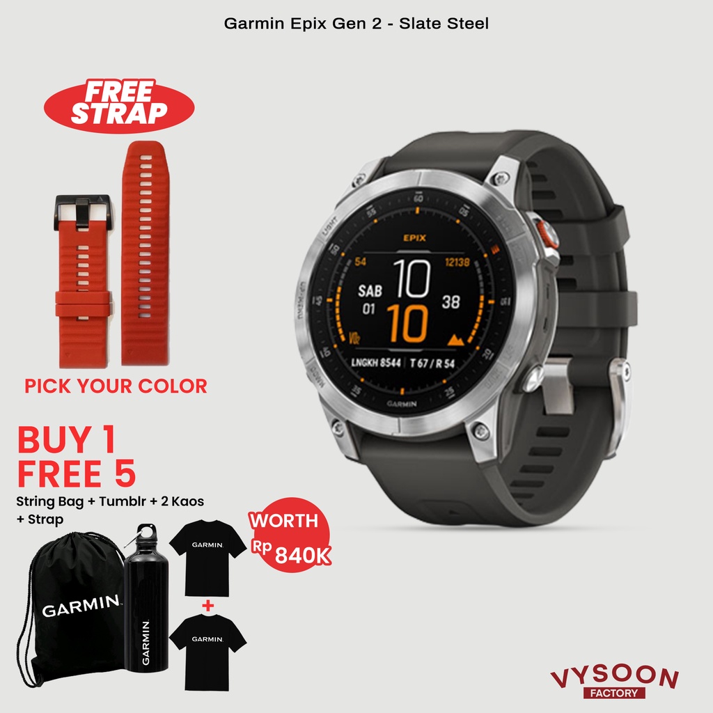 Garmin Epix Gen 2 Slate Steel w/ Gray Silicone Band Garansi 2 Tahun