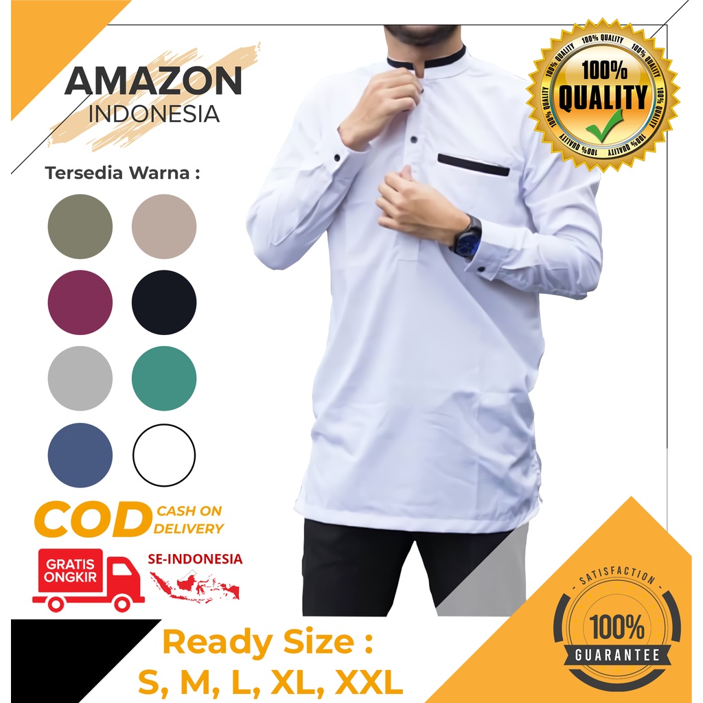 BAJU KOKO PRIA LENGAN PANJANG WARNA PUTIH BAHAN KATUN TOYOBO PREMIUM HIGH QUALITY MUDAH MENYERAP KERINGAT