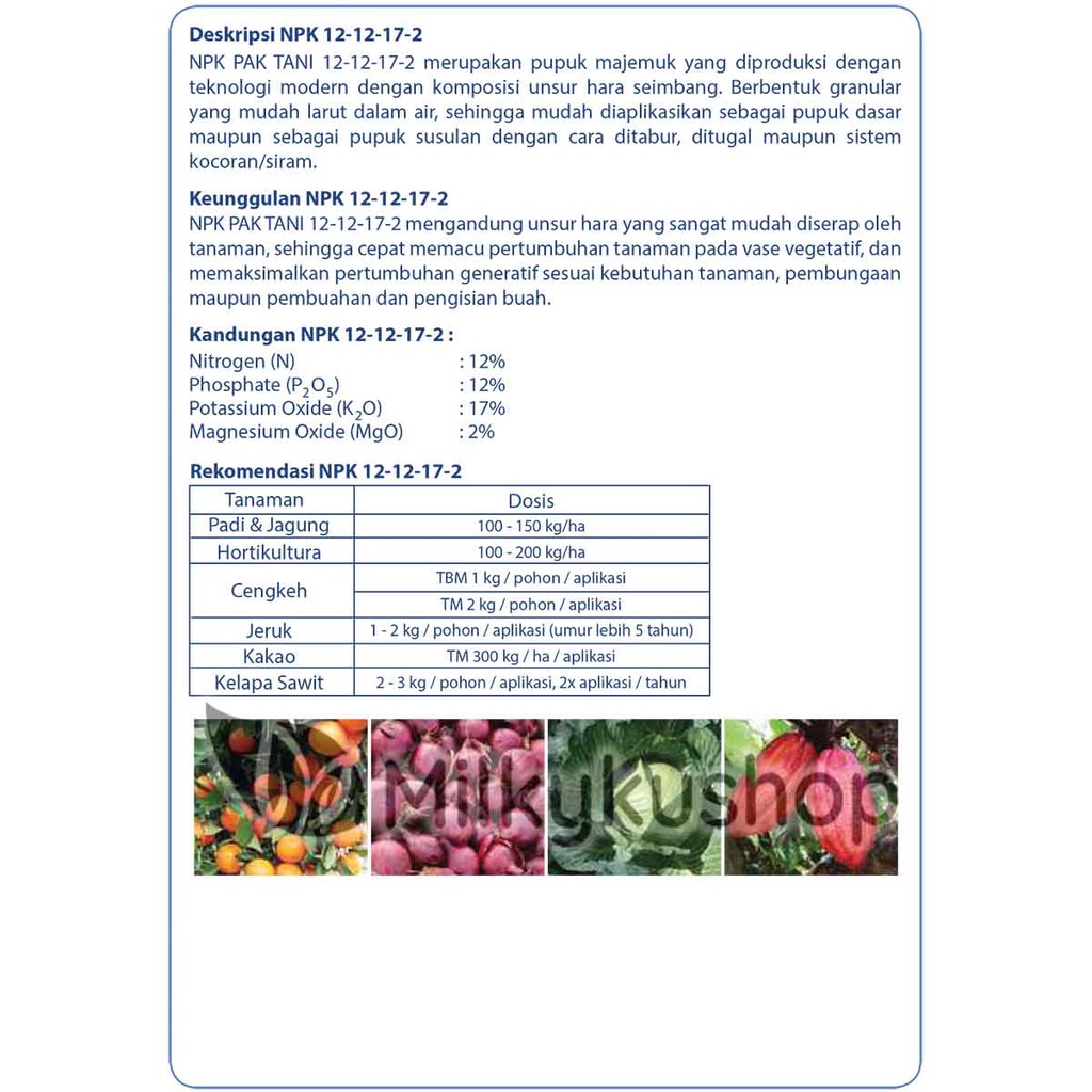 PUPUK PAK TANI NPK 12 12 17 2 ISI 25 KG KEMASAN PABRIK VIA CARGO