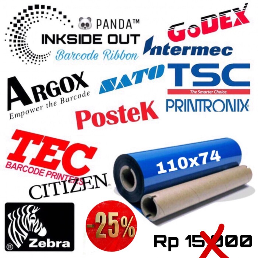 

110mmX75m BARCODE RIBBON WAX (Face Out)