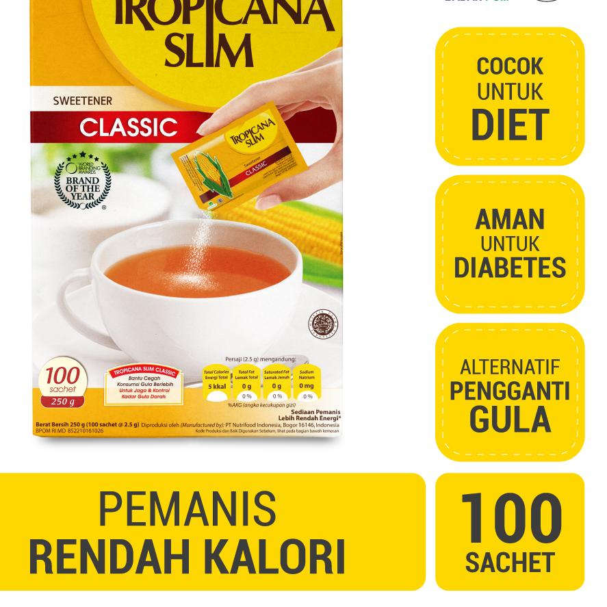 

♦ Tropicana Slim Sweetener Classic 100 sachet - Pemanis untuk Bantu Batasi Gula ♔