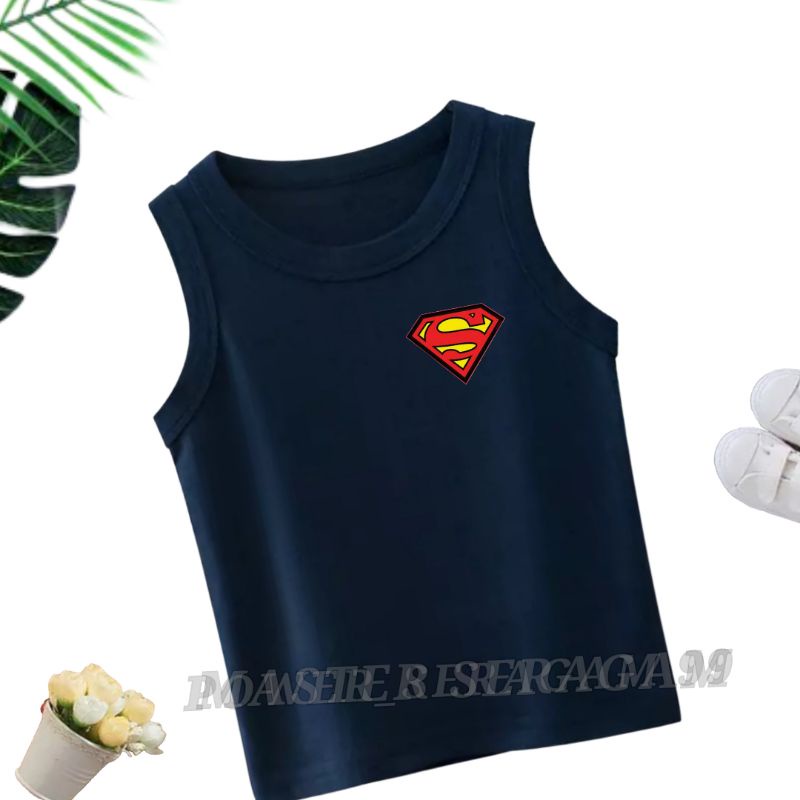 BAJU ATASAN SINGLET SUPERHERO SUPERMEN ANAK UNISEX USIA 2-10Tahun / SINGLET KATUN ANAK-ANAK SIZE S M L XL