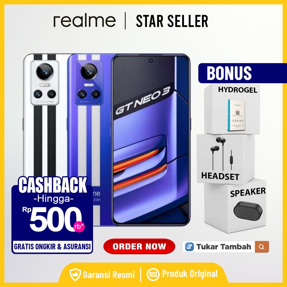 Handphone Realme GT Neo 3 8/256GB Garansi Resmi Neo 3 GT 8 GB 256 GB Not C11 C25S C25Y C30S C31 C33 C35 C55 10 Pro