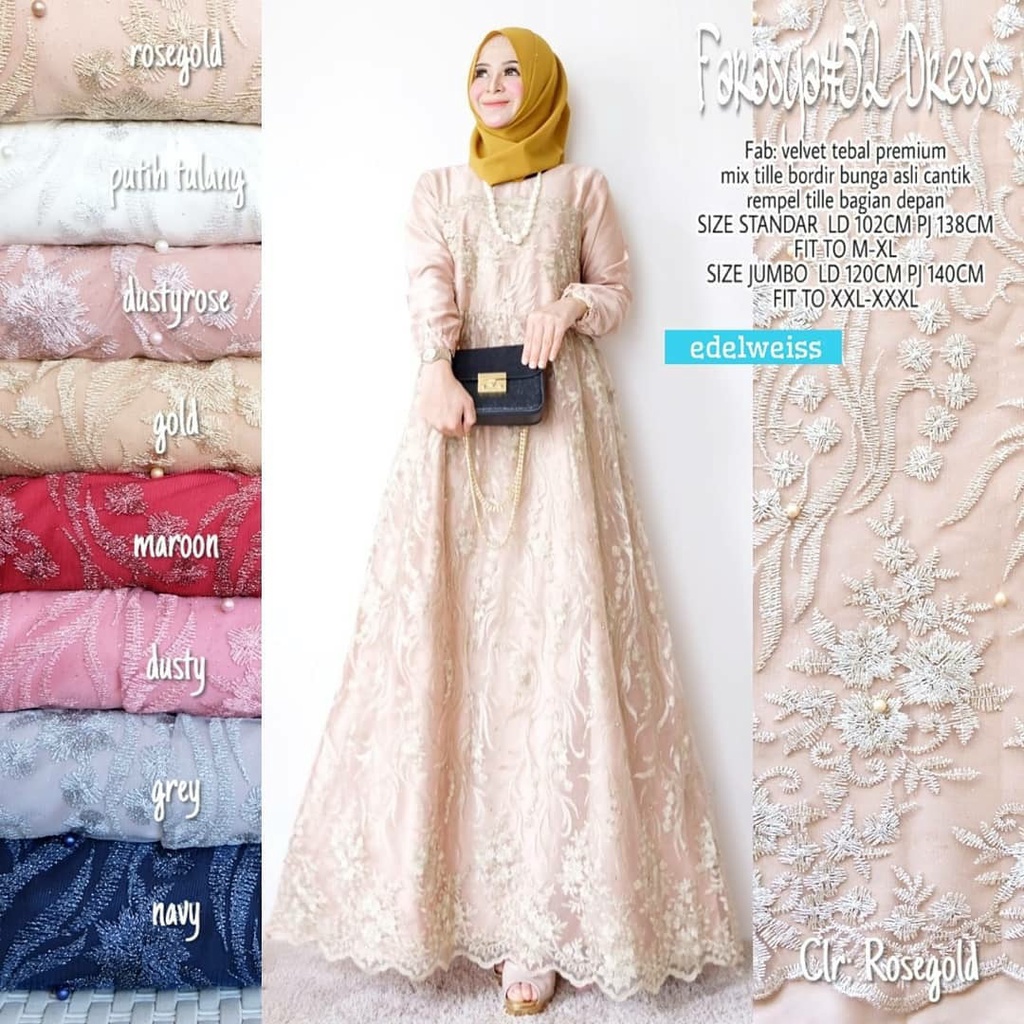 Farasya Dress #52 Gamis Kondangan Super Jumbo xxxl Ld 130cm Gamis Brukat Jumbo Gamis Lebaran Terbaru Dress Muslimah Gaun Pesta Gamis Seragam Pernikahan Outfit Bridesmaid Terbaru Gaun Resepsi Pernikahan Muslimah Wedding Dreses Warna Rose Gold Greentea Nude