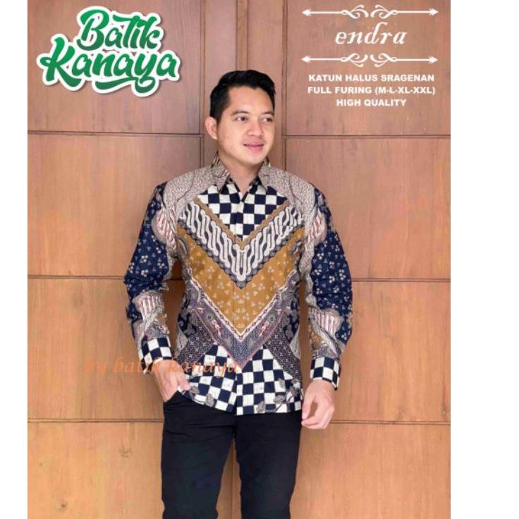 Kanaya ENDRA baju batik pria lengan panjang modern Full Furing Bahan Katun Sragenan {IDI.25Ma23ˣ}