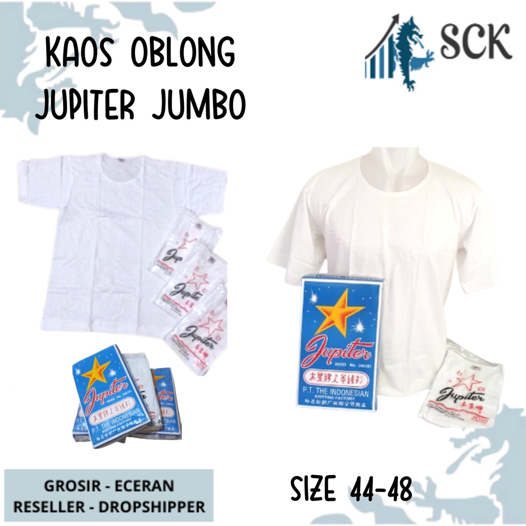 [ISI 1] Kaos Oblong JUPITER 44-48 JUMBO Putih Polos / Oblong Katun Original JUPITER - sckmenwear GROSIR