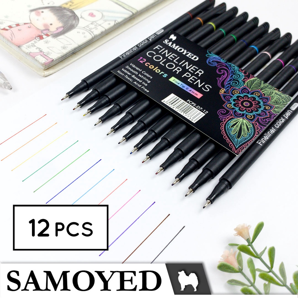 

SAMOYED FCPS-D7-12 Pulpen / Pena / Spidol Gambar Warna / Drawing / Fineliner Color Pen Set 12 Warna / Colors