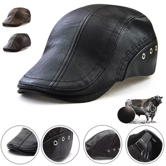 hat / r135 topi baret pria jamont bahan kulit pu visor kualitas impor