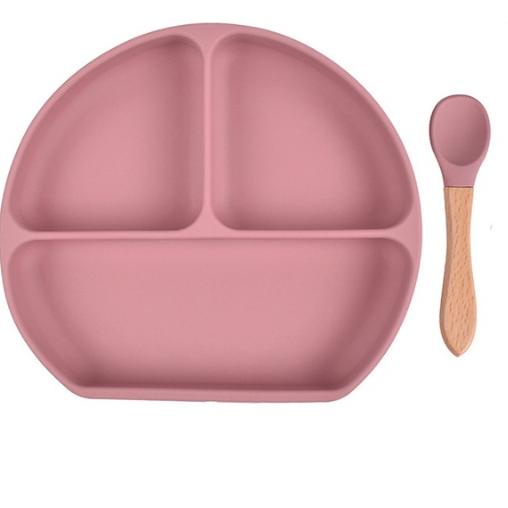 ♟ Piring Hisap + Sendok + Garpu Set Alat Mkn Set Piring Silikon Tahan Air Anak ➻