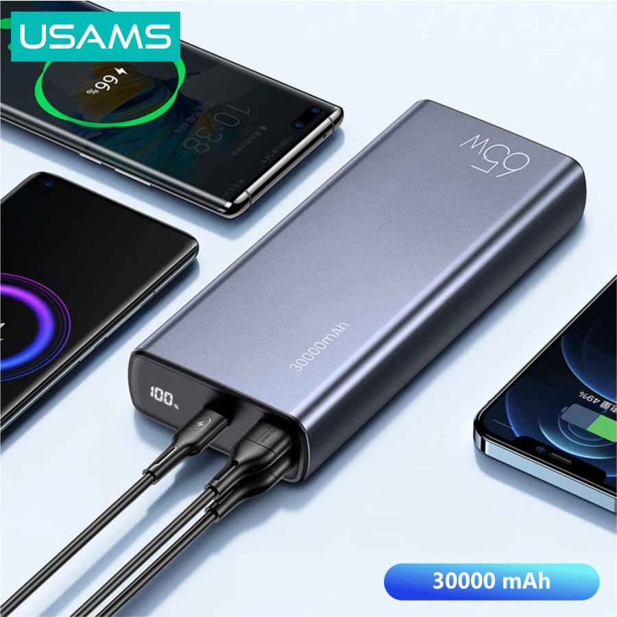 USAMS PB59 Powerbank 30000mAh PD 65W QC3.0 + Kabel Data C to C 100W - PB59 Grey