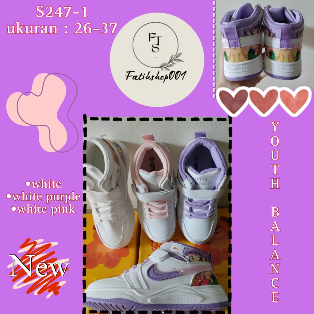 Sepatu Sneakers Anak Perempuan model terbaru S247-1 (26-37) sepatu anak perempuan import