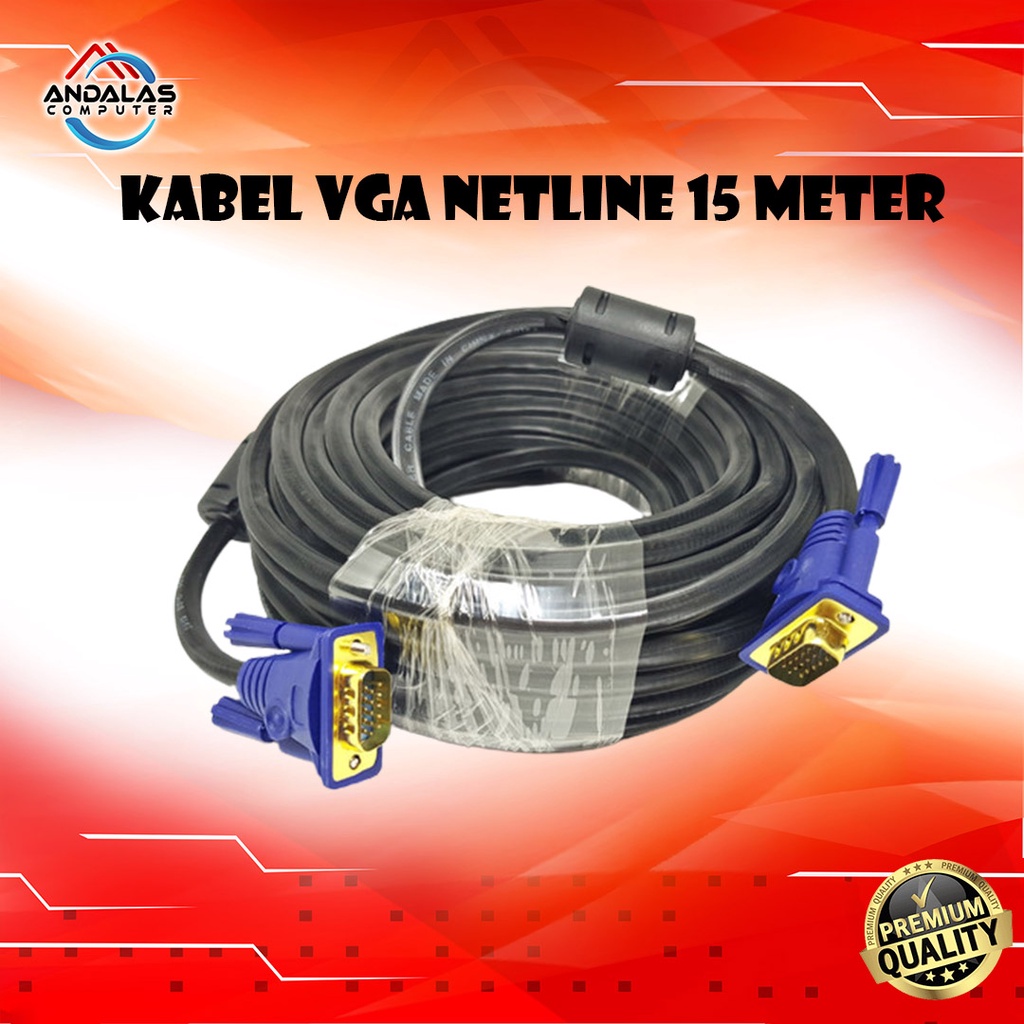 Kabel VGA Monitor 15 Meter NETLINE Gold Plated Komputer Monitor