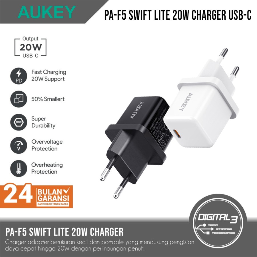 Aukey Charger PA-F5 Swift Lite 20W Adaptor USB Type C PD QC iphone