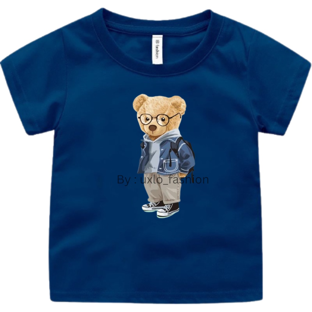 Baju kaos anak perempuan dan laki murah motif bear beruang kekinian sablon digital umur 2-9 tahun uxlo fashion