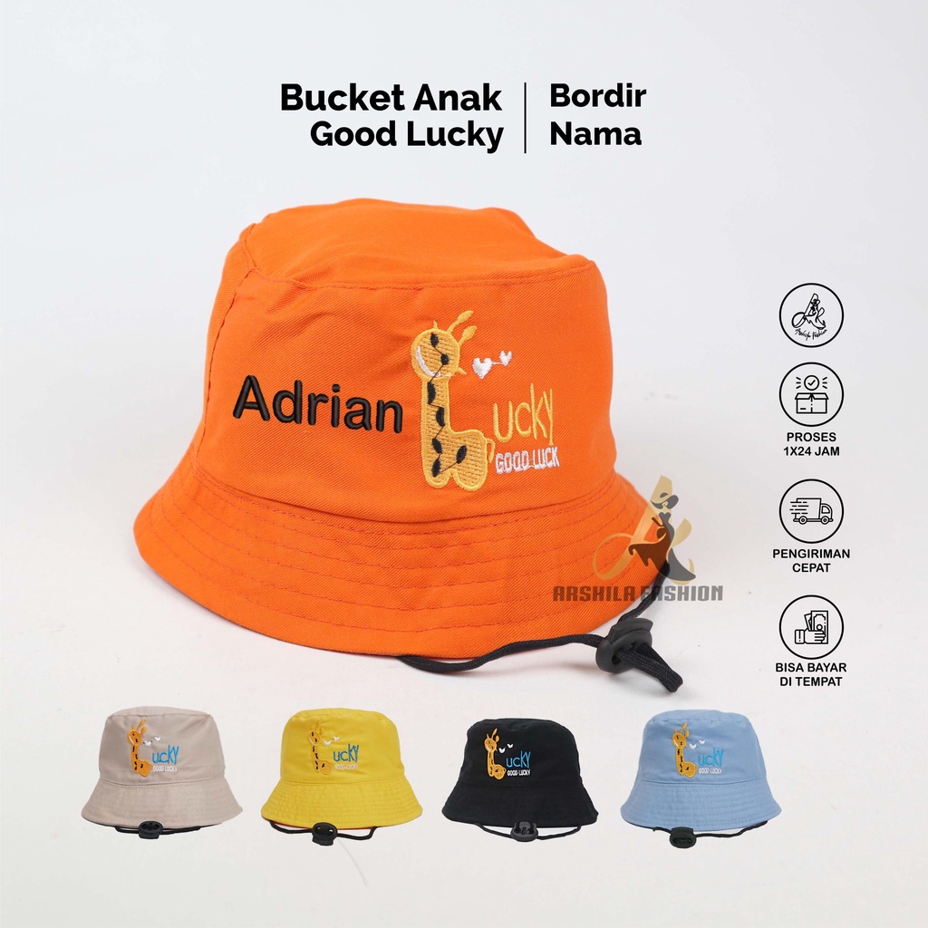 Topi Bucket Anak Bordir Good lUcky Lucky