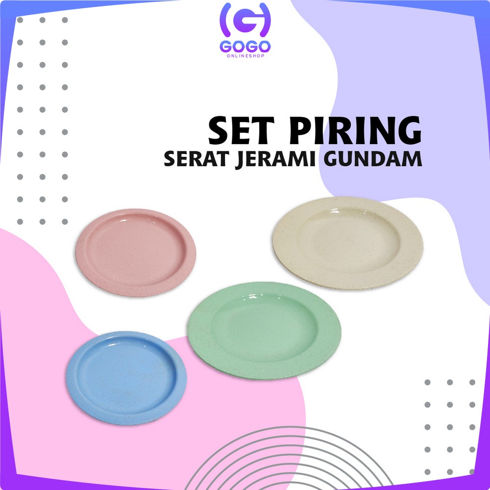 GOGO-C812 Piring Makan Plastik Bulat Jerami Wheat Straw 22CM 4IN1 Warna Warni / Alat Makan Piring Saji Snack Tahan Banting