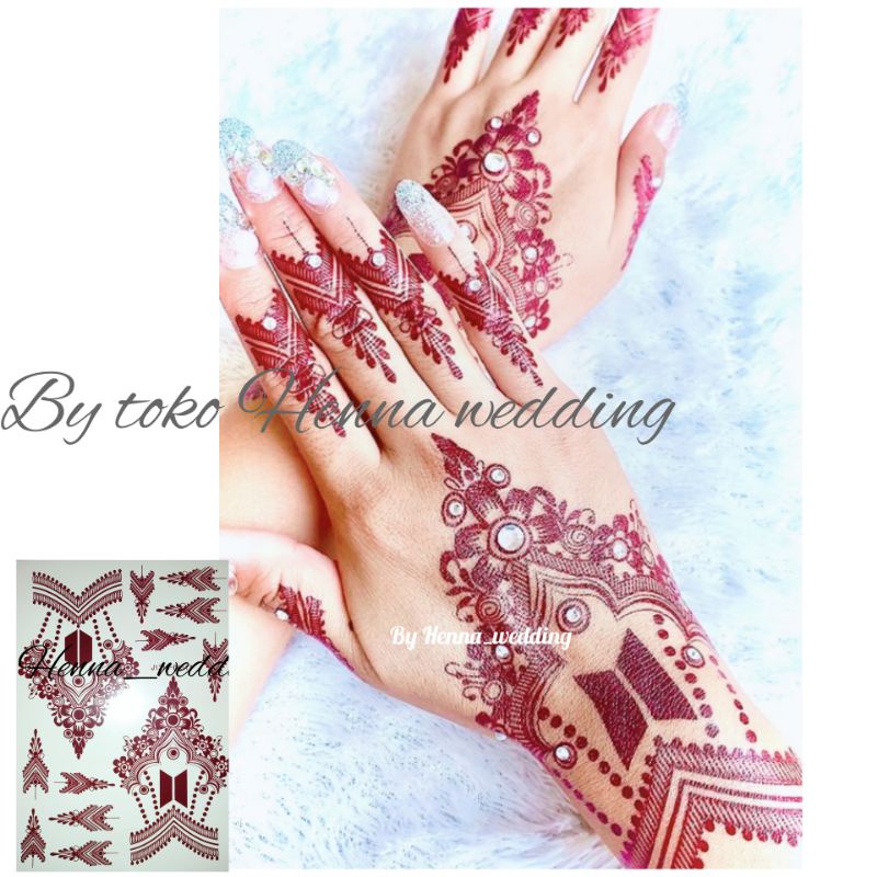 HENNA INSTAN MAROON free MANIK dan Glitter 1pcs untuk kanan dan kiri/Henna tatto/Henna stiker/Henna wedding/Henna tempel maroon