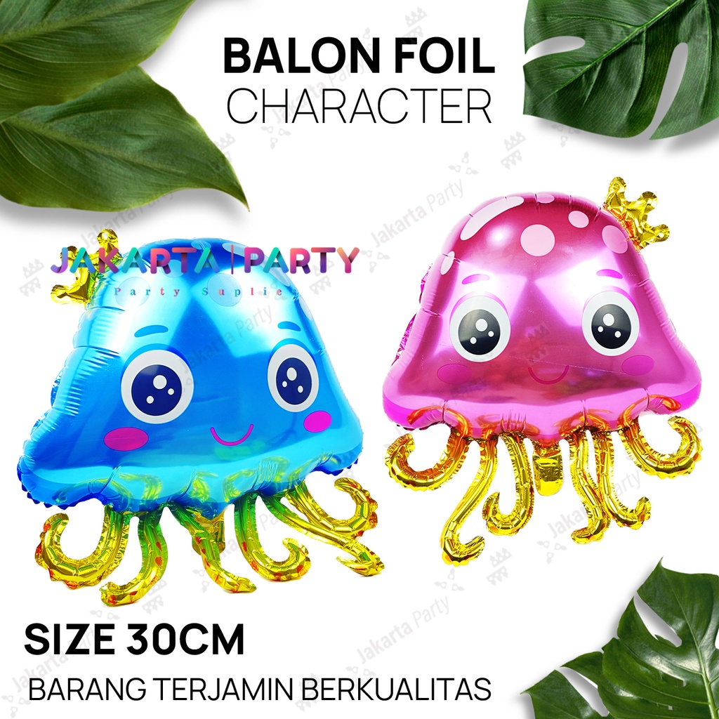 Foil Ubur-ubur Biru / Balon Foil Karakter Jumbo / Foil Hewan Laut