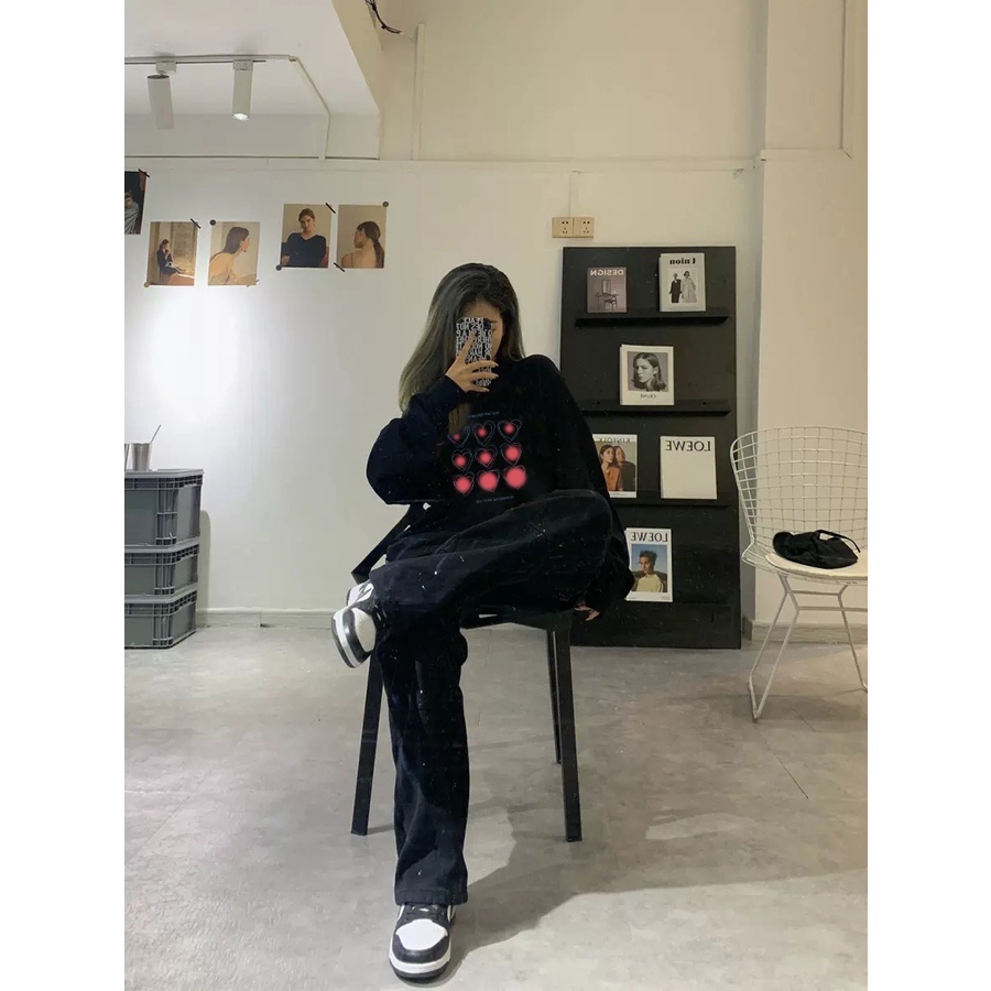 Sweater Heart kaos oversize baju korean style wanita/atasan kaos wanita lengan panjang