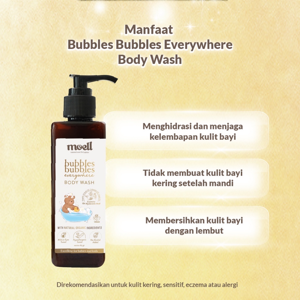 MOELL Bubbles Bubbles Everywhere Shampoo / Body Wash / Moist Skin Everytime Body Lotion / Nourish Everyday Hair Lotion / Shampo Sabun Lotion Rambut Bayi Anak MOEL / MOELL BANDUNG