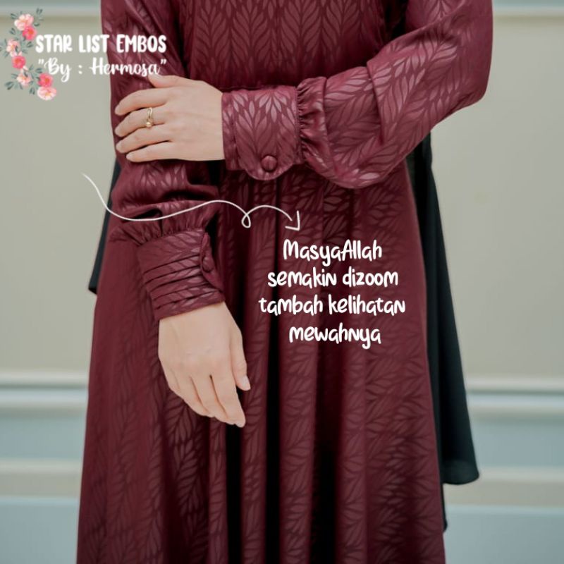 (Hermosa) Gamis embos hermosa motif padi marun-gamis marun bahan wolfis premium-Gamis embos marun