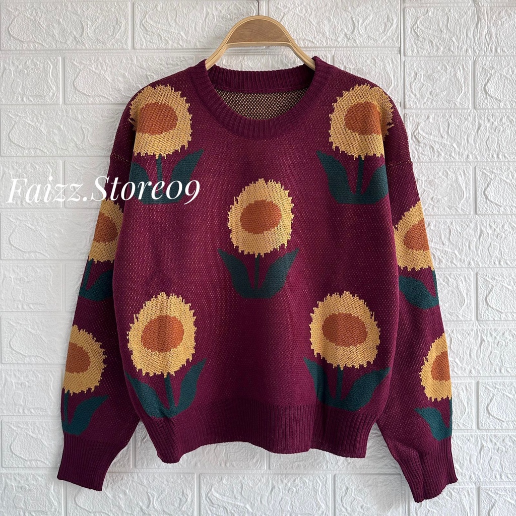 SUN SWEATER RAJUT PREMIUM KNITS MOTIF BUNGA