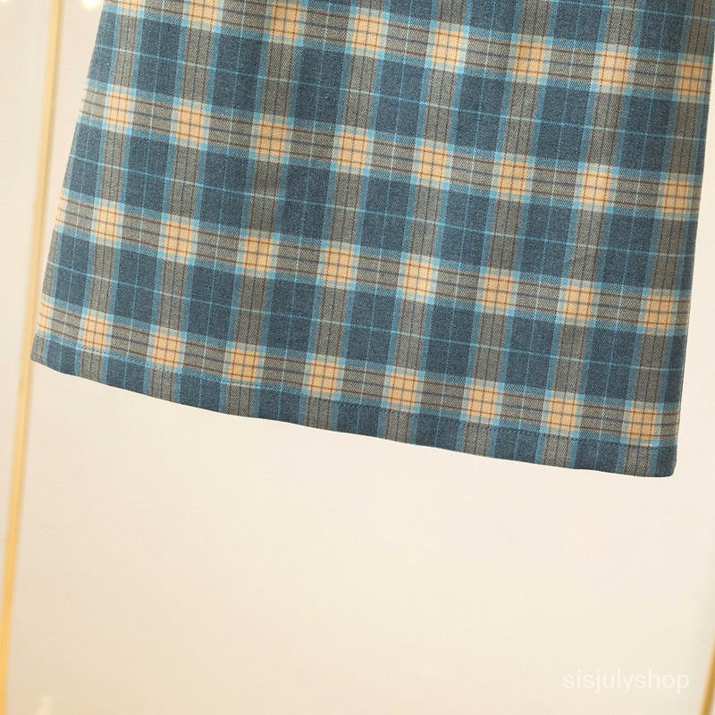 [✅BISA COD] #Sisjuly# Rok setengah badan kotak-kotak baru wanita rok pinggang tinggi retro panjang s