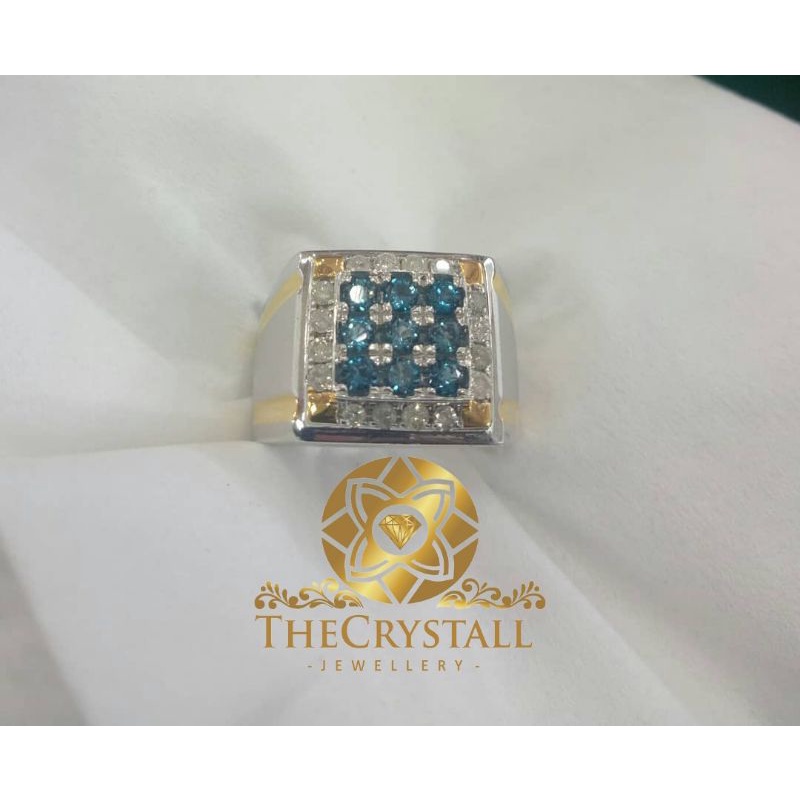 cincin full berlian pria mata utama 9pcs natural blue topaz keliling full berlian eropa ring perak r