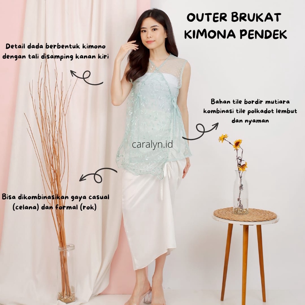 OUTER KIMONA PENDEK OUTER BRUKAT KONDANGAN TANPA LENGAN