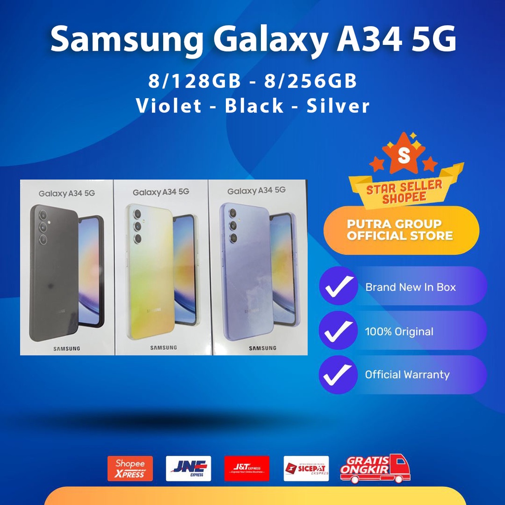 (RESMI) Samsung Galaxy A34 8/128GB 8/256GB 5G Silver Graphite Violet SEIN