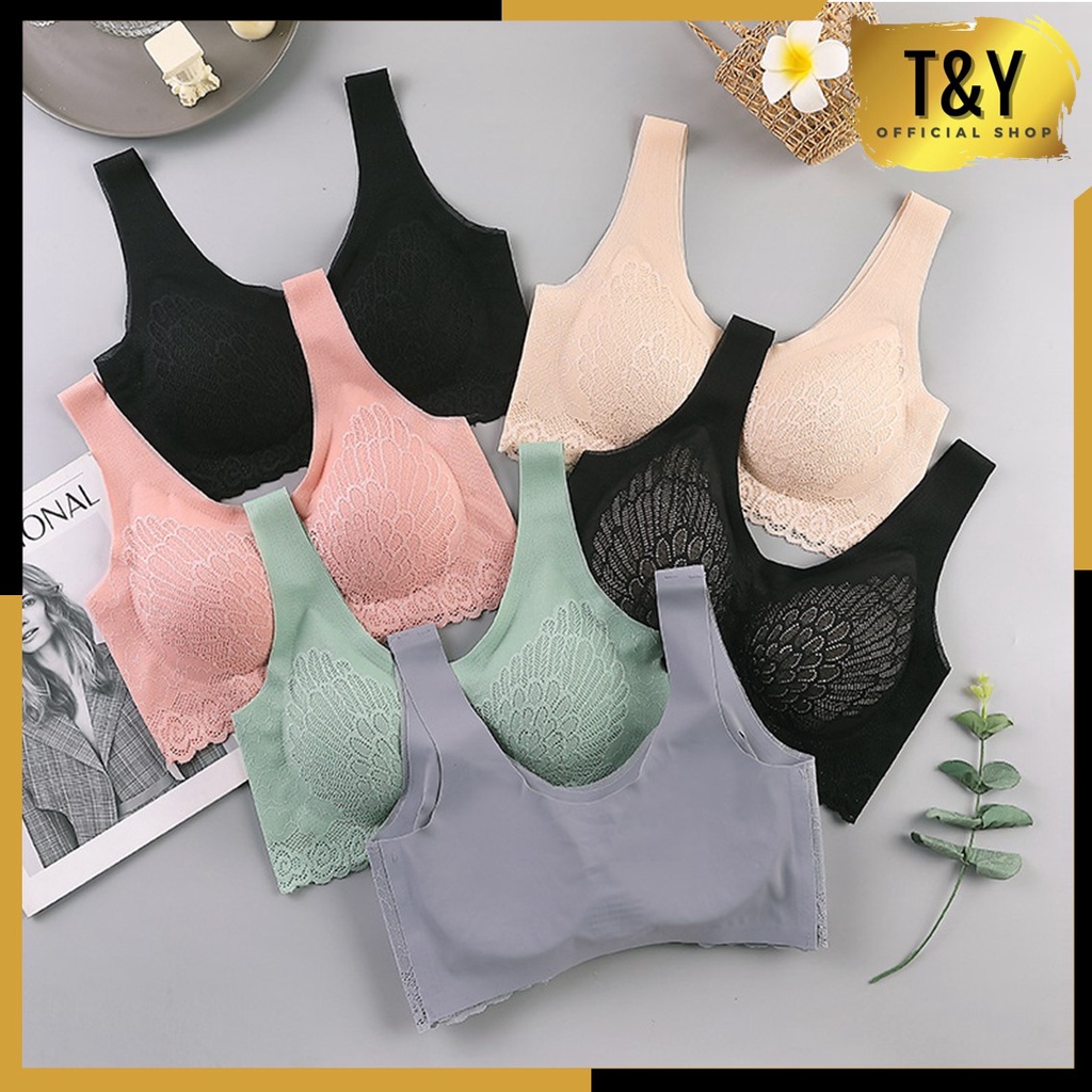 T&amp;Y Bra Wanita Brukat 6725 BH Wanita Seamless Tanpa Kawat Push Up Yoga Sexy Pakaian Dalam Sport Wanita Import