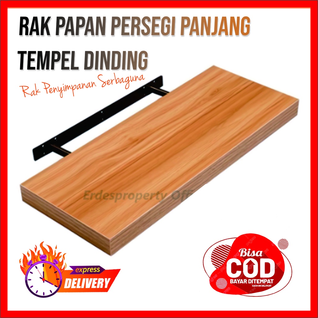 Rak Papan Persegi Panjang Tempel Dinding Minimalis | Rak Ambalan Kayu Penyimpanan Buku Novel Rak Bum
