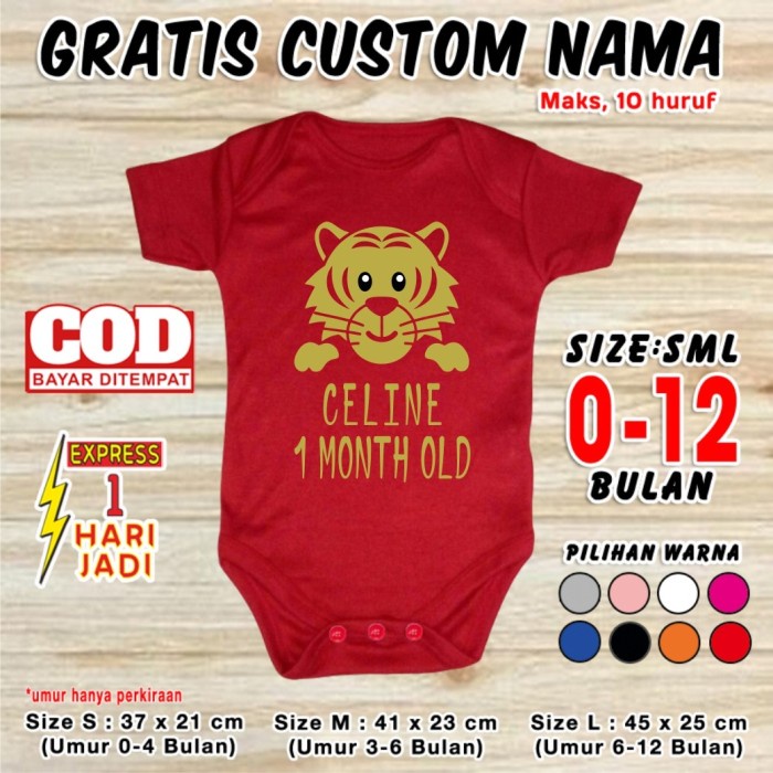 Baju Bayi 1 Bulanan Tiger Custom Nama Set Jumper Newborn Hampers Month