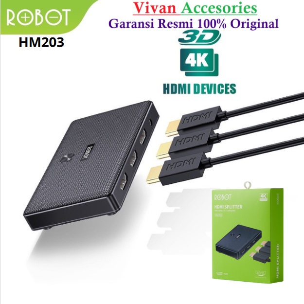 ROBOT HM203 HDMI Splitter 1 in 2 Out Split Screen 4k